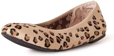 Amazon Essentials Women's Knit Ballet Flat, Brown Leopard Print, 6.5