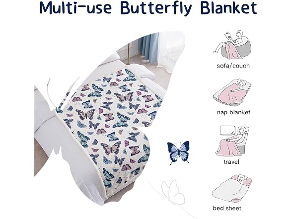 SOULZZZ Colorful Butterfly Blanket Sherpa Throw Bl