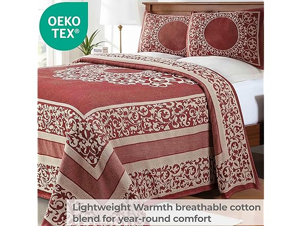 Superior Cotton Blend Bedspread Set Jacquard Floral