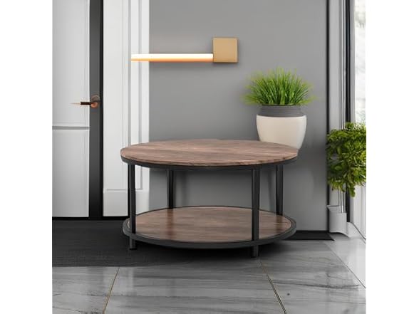 Round Coffee Table, 36 Inch 2-Tier