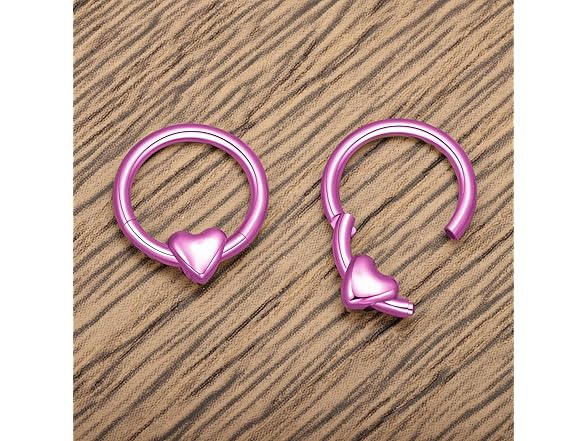 G23 Titanium Heart Nose Ring Purple Red