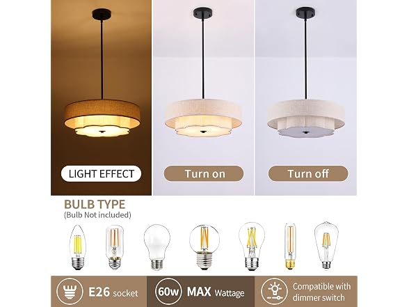 Prayou 17.7in 2-Layer Drum Chandelier