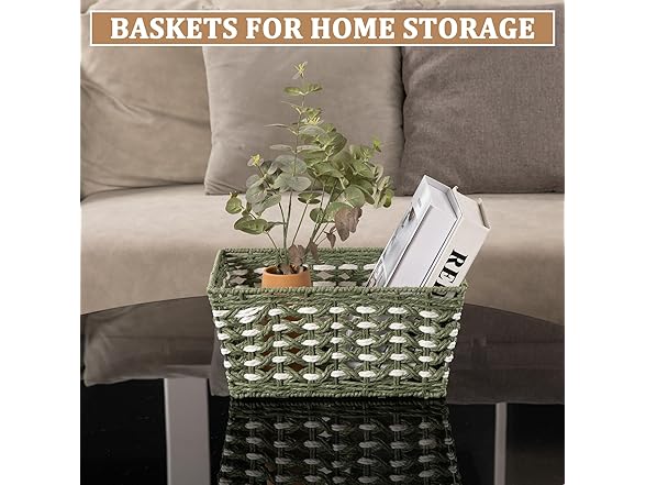 OIAHOMY Wicker Storage Baskets, Green & White