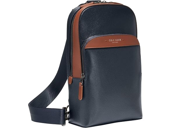 Cole Haan Men's Bag - Damon North/South Sling Crossbody Bag, Navy Blazer/New British Tan