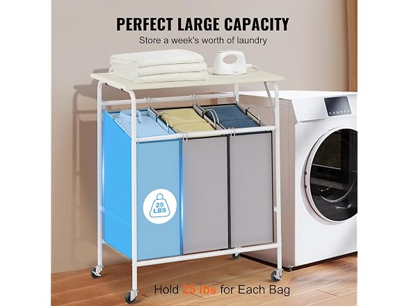 3-Section Laundry Sorter Cart with Ironing