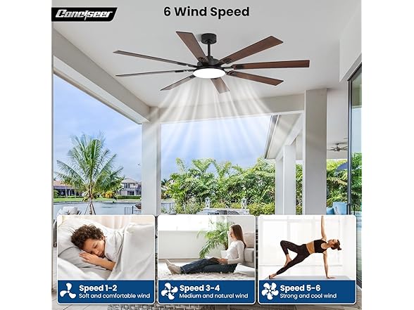 Conciseer 72in Ceiling Fan 5CCT Remote