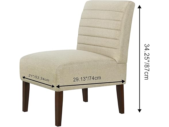 Lewahom Slipper Accent Chair Modern Armless Lounge Chair with Wood Legs Upholstered Makeup Vanity Tufted Side Chair Fabric Comfy with Decor Back for Living Room Bedroom Patio (Horizontal Back, Beige) (Open Box)