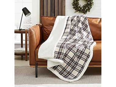 $11.99 Eddie Bauer Flannel Sherpa Throw Blanket dealfomo