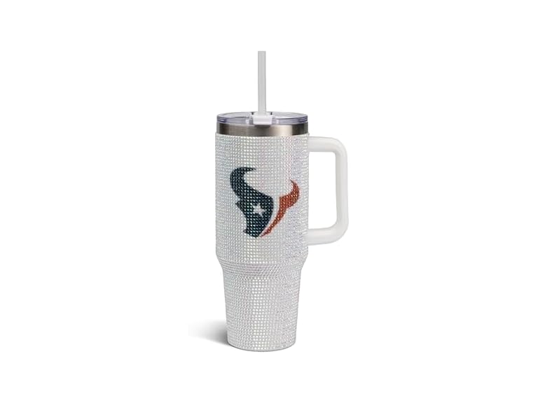 The Memory Company Officially Licensed NFL 40oz Stainless Steel Tumbler - Double Wall Insulated Travel Cup with Handle and Straw Lid - Crystal Rhinestone Design