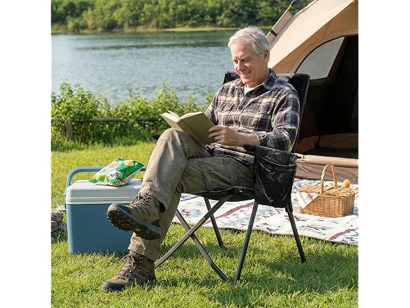 EVER ADVANCED Black Reclining Camping Chair