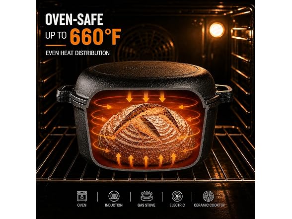 Overmont 5QT Cast Iron Double Dutch Oven