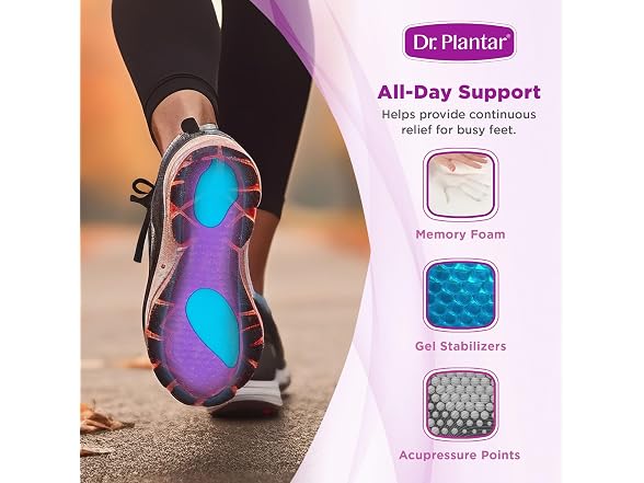 Dr. Plantar Massaging Gel Insoles for Women, Sizes 6-10, Trim to Fit