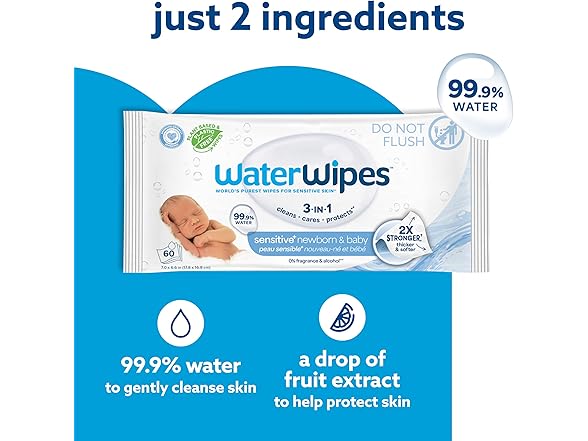 WaterWipes Sensitive Newborn Wipes 60ct