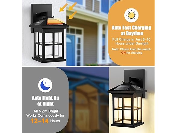 TOWPONICS Solar Wall Lights Outdoor, 2 Pack, Black