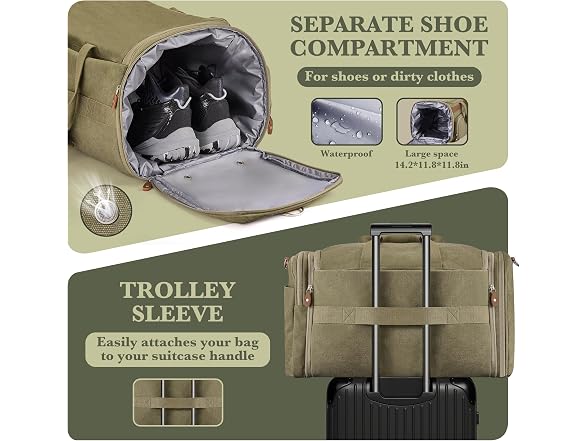 SHOWKOO Army Green 60L Duffle Bag
