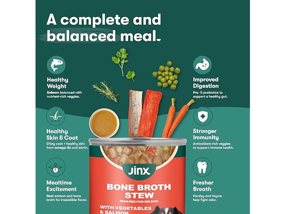 12PK Jinx Bone Broth Stew for Dogs - Salmon & Veggie