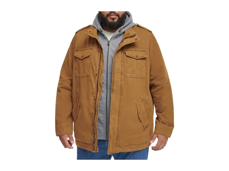 Levi's Men's Washed Cotton Hooded Military Jacket (Regular & Big & Tall Sizes)