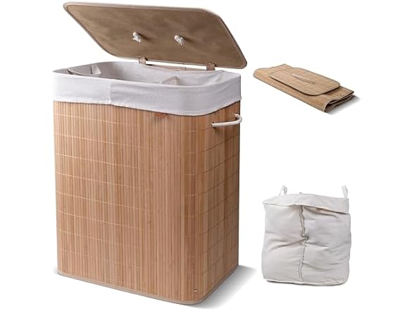 CleverMade Bamboo Laundry Hamper Double with Lid, 103L