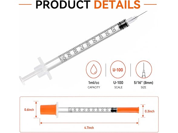 Bekullm 1ml/cc Syringes, 100 Pack U-100 31G 5/16"