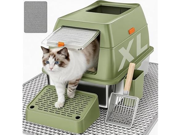 Extra Large Enclosed Stainless Steel Litter Box with lid
