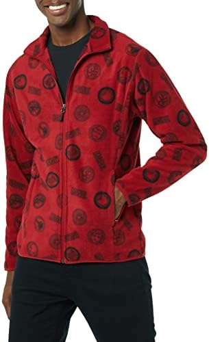 Amazon Essentials Disney | Marvel | Star Wars Men's Polar Fleece Full-Zip Mock Jackets, Marvel Logo, Large
