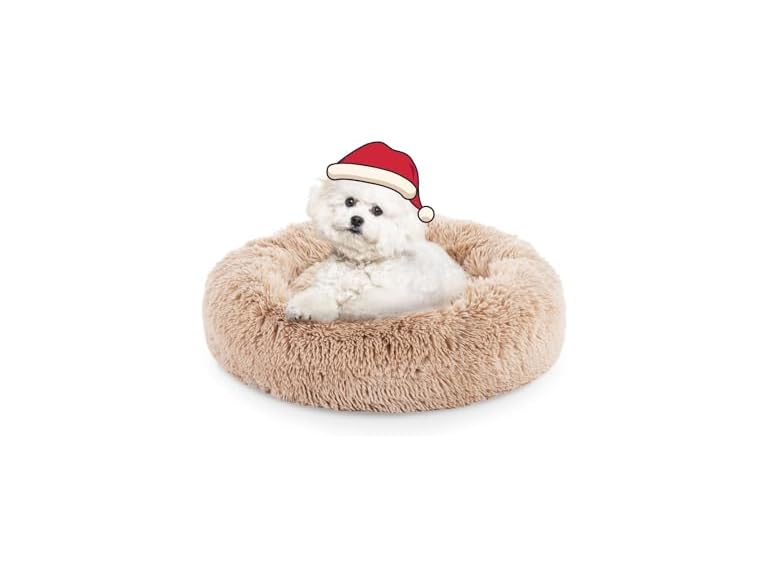 FluffyDream 24 Inch Donut Bed for Dogs, Calming, Brown, Washable, Plush Fur Dog Cuddle Bed