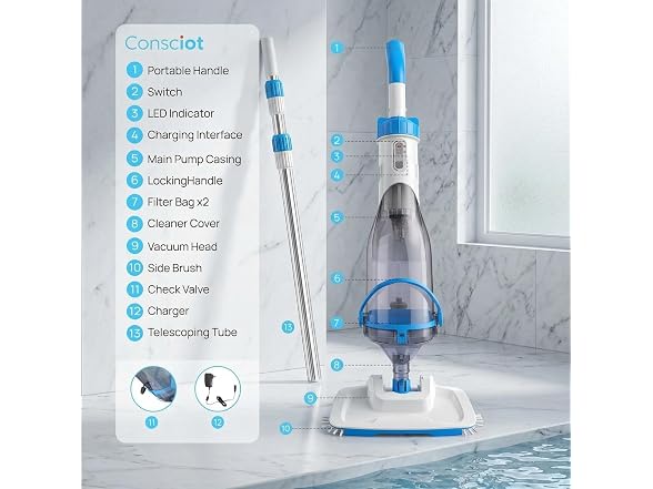 Consciot Pool Vacuum for Above Ground Pool & Inground Pool