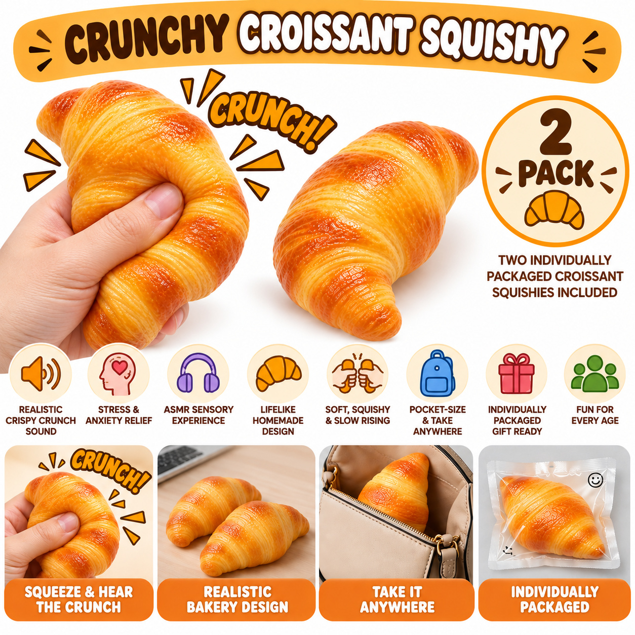 Croissant Crunch Squishy 2-Pk - Gallery 6