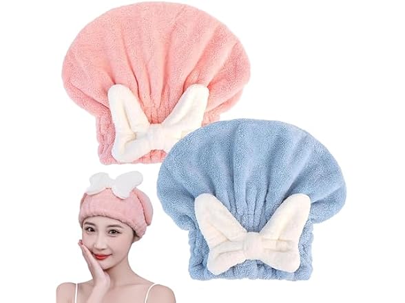 2Pcs Microfiber Hair Drying Cap Ultra