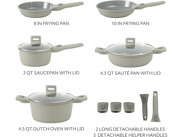 Sur La Table Kitchen Essentials 13 Piece Detachable Handle Pots and Pans