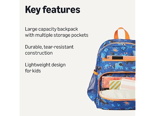 Amazon Essentials Kids Backpack with Multiple Storage Pockets Blue Navy