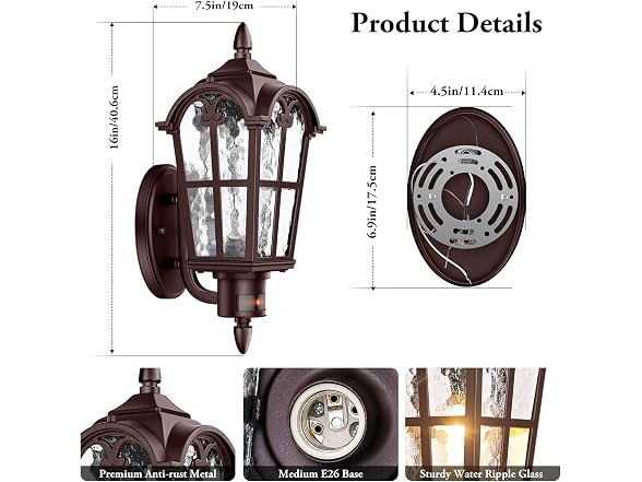 BesLowe Large Motion Sensor Outdoor Wall Light