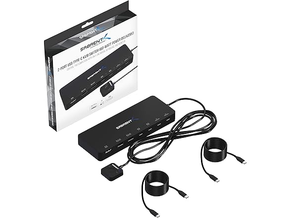 SABRENT 2-Port USB-C KVM Switch 60W PD