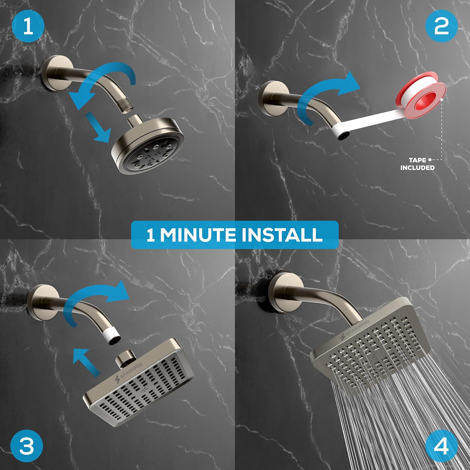 8" Square High Pressure Rain Shower Head - Gallery 10