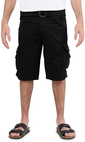 X RAY Mens Cargo Shorts Camo & Solid Colors 12.5" Inseam Knee Length Classic Fit Multi Pocket (Big and Tall Shorts for Men), Twill Taped Black, 32