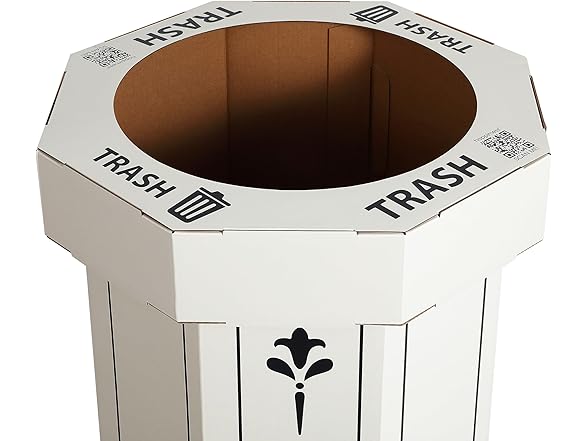 happimess HPM1301C-SET2 Fleur 25-Gallon Traditional Classic Disposable Corrugated Cardboard Event Trash Can and Recycling Bin for Home, Kitchen, Laundry Room, Bathroom, Bridal Ivory (Set of 2)