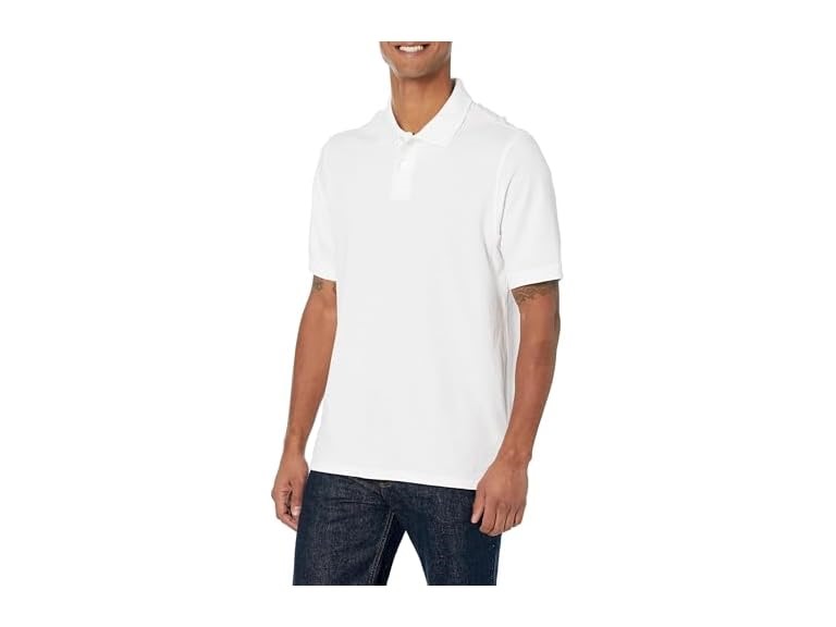 Amazon Essentials Men's Regular-Fit Cotton Pique Polo Shirt (Available in Big & Tall), White, Medium