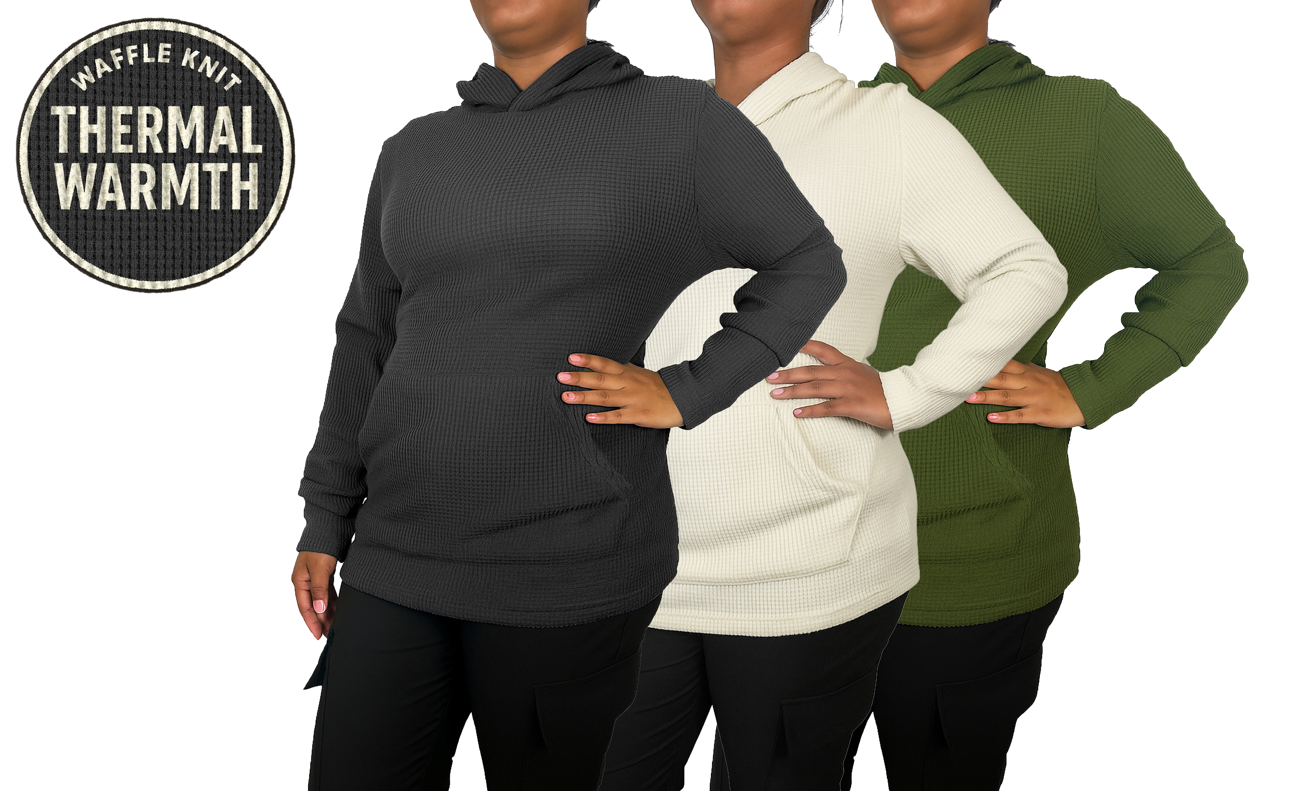 3Pk Womens Waffle-Knit Pullover Hoodie - Gallery 11