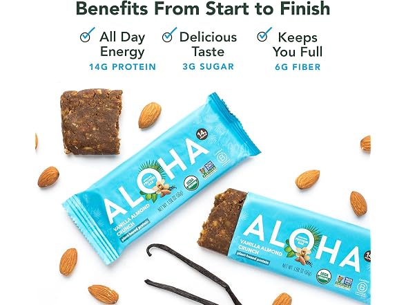 Aloha Organic Vanilla Almond Crunch Bar 12 Count