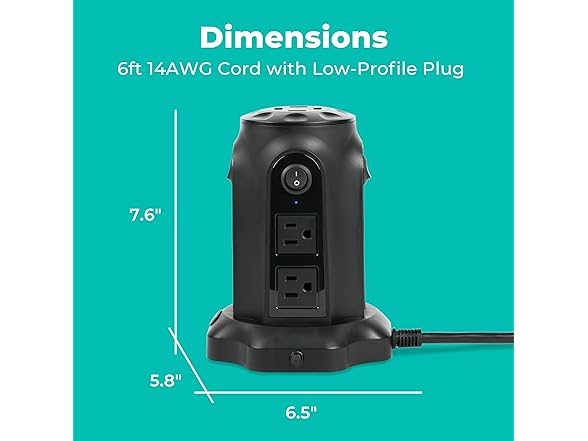 KMC 8-Outlet 6ft 1080J Surge Protector Powertower