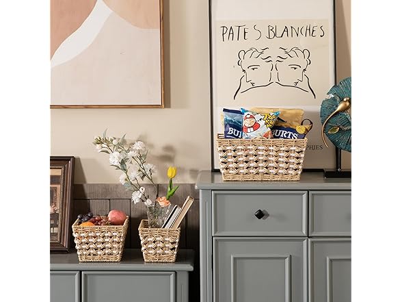 OIAHOMY Wicker Storage Baskets, Yellow & White