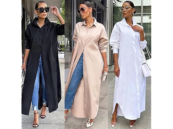 ThusFar Women (L) Button Down Tshirt Slit Dress