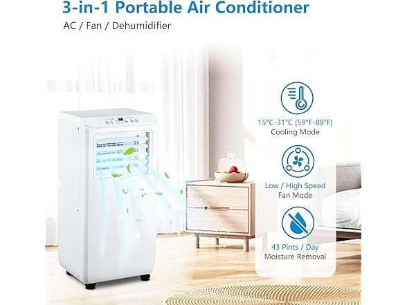dainslef 10,000 BTU, 3-in-1 Portable Air Conditioner