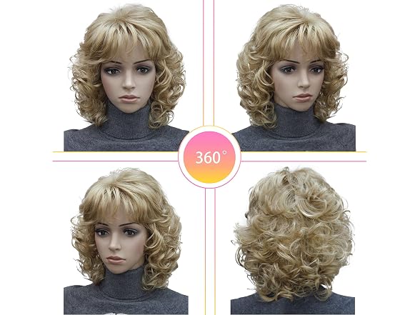 Kalyss Short Curly Blonde Wig with Bangs 12 in