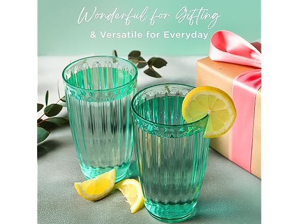 Kate Aspen Teal Fluted Plastic Drinking Glasses Set of 8