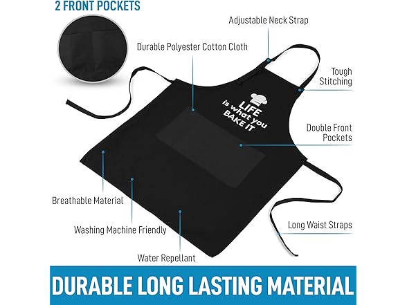 Funny Kitchen Aprons w/ Pockets 2-Pack