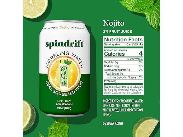 12Pk Spindrift Sparkling Water, Nojito Flavored