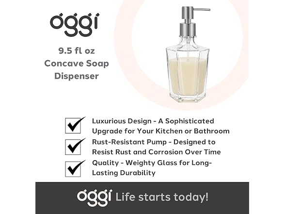 OGGI 9.5oz Concave Glass Soap Dispenser