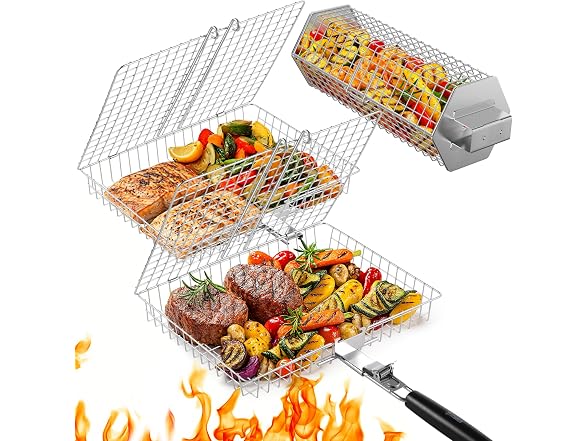 PitInnov 3pc Grill & Fish Basket Set