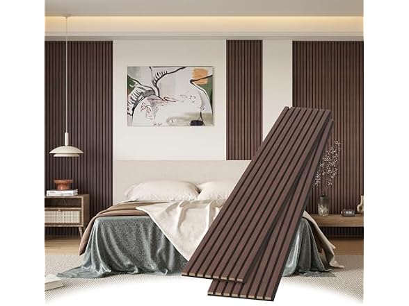 POHARE Wood Slat Wall Panels 2Pk Walnut